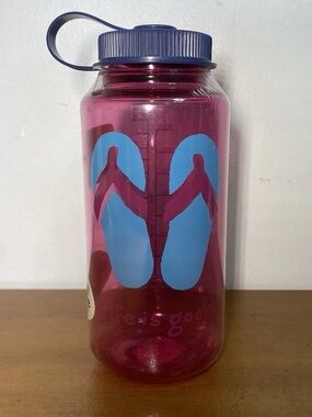 Nalgene Life Is Good 32 oz 1000ml Wide Mouth Water Bottle Pink Purple Flip Flops